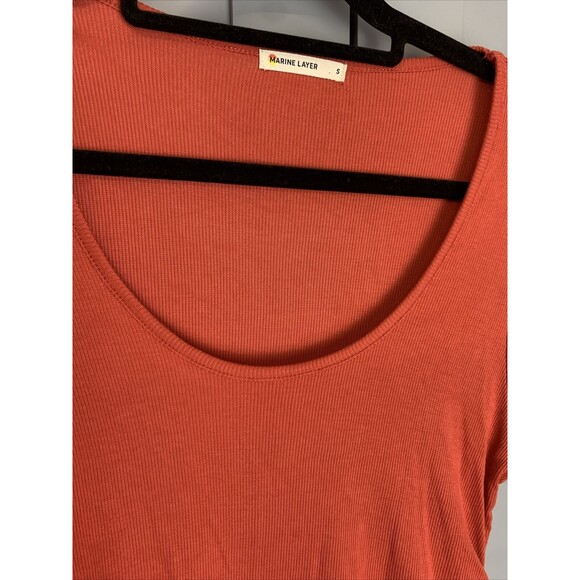 Marine‎ Layer Lexi Crop Tank Top Shirt Womens Small Coral Short Sleeve Coastal - Picture 2 of 6